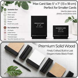 12 Pcs Wooden Table Number Holders for Place & Name Card, Black Wood Stand