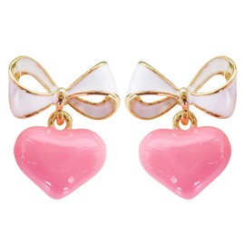 Navachi 18k Gold Plated Bow Heart Candy White Pink Enamel Womens Fashion Elegant Ear Stud Az1854e Earrings