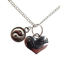 Silver Plated Necklace Bridesmaid Heart Gem Charm Yin Yang