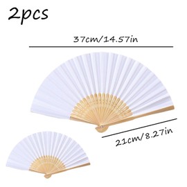 2 handheld folding hand fans, wedding paper fans, classic paper fans, DIY paper fans, suitable for church wedding gifts, wall decorations, party gifts, DIY walls, performances, dances (white)