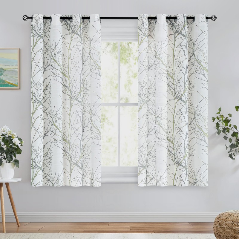 FMFUNCTEX Linen Semi Sheer Curtains for Bedroom, Sage Green White