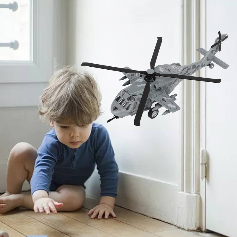 Diecast Metal Helicopter Model Sound Light Pullback Alloy Fighter Aircraft