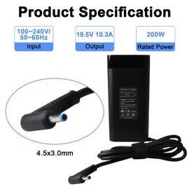 MXJFYY 200W Laptop Charger HP Pavilion Gaming 15 17 Omen 15 17 Zbook 15 17, Power Supply for Victus 15 16 Envy 15 2020 L00818-850 TPN-DA10 TPN-LA20 TPN-LA21 L73385-001 ADP-200HB B【4.5 * 3.0mm】