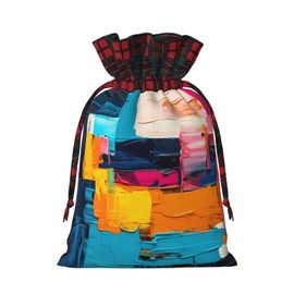 WBQLSL colour blocks Christmas Gift Bags, 8.3 * 11.8 Inch Colorful Burlap Drawstring Gift Bags for Christmas Party Supplies Decoration Bags,