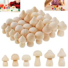 Gatphy 30Pcs Unfinished Wooden Peg Dolls, 6 Size Unfinished Wooden Mushroom Family Wooden Figures Decorative Mushroom Peg for Kids DIY Craft Painting (30Pcs)