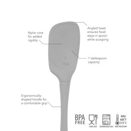 Tovolo Flex-Core All Silicone Deep Spoon with Angled Head & Measuring Marking Perfect for Cooking & Baking, Heat-Resistant & BPA-Free, Dishwasher-Safe, Oyster Gray