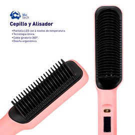 Bluelander Cepillo Alisador para Cabello 4 Ajustes de Temperatura 160-220 °C, Peine Alisador 27 * 5 cm, Cepillo Termico, Calentamiento Rápido, Con Clips y Liga Incluidos (Rosa)