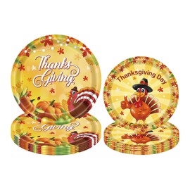 32 Pcs Fall Thanksgiving Party Paper Plates Pumpkin Maple Leaf Turkey Dessert Dinner Plates for Holiday Party Decor Disposable Tableware Supplies
