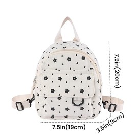 FUNSEED Women's Small Backpack, Cute Corduroy Floral Pattern Bag, Anti-theft Backpack, Mini Handbag for Commuting, Work, Travel, White