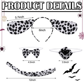 Xuhal 24 Pcs Dalmatian Dog Costume Set Black and White Dalmatian Headband Nose Tail and Bowtie for Cosplay Party Outfits