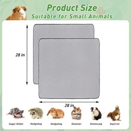 2 Pack Guinea Pig Cage Liners, 28'' X 28'' Washable Guinea Pig Pee Pads, Non Slip Reusable Super Absorbent Guinea Pig Training Mat Bedding Fleece for Small Animals Hamster Rabbit Chinchilla Rat