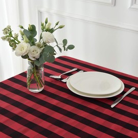 maxmill Checkered Square Tablecloth Waterproof Spillproof Wrinkle Resistant Heavy Weight Soft Gingham Table Cloth for Picnic Dinner and Party Washable Polyester Fabric, 60 x 60 Inch Black and Red
