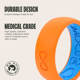 Groove Life Solid Blaze Orange/Blue Ring - Breathable Silicone Wedding Rings for Men, Lifetime Coverage, Unique Design, Comfort Fit Ring - Size 7