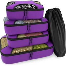 Travel Mesh Organizer 5 Piece Packing Cube for Luggage Suitcase With Laundry Bag (Purple)