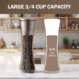 Home EC Original Gun Metal Bronze Salt and Pepper Grinder Set of 2 - Adjustable Ceramic Grinder - Tall Glass Salt and Pepper Shakers With Funnel and Ebook - Spice Mill - Bronze Kitchen Accessories