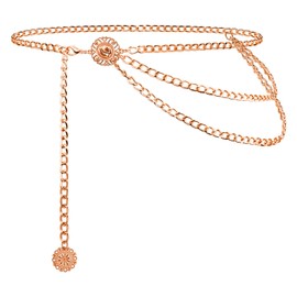 Gold Chain Belt for Women, Metal Waist Chain Link Belts for Dresses, Jumpsuit, Jeans, or Pirate Costume Accessories, Rose Gold, XL