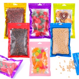 120 Pcs Plastic Gift Bag Bulk, Resealable Party Goodie Bag with Clear Window Assorted Color Favor Pouches with Handle, Mylar Bags Colored for Home Birthday Wedding Party Candy Gift Wrapping(Clear)