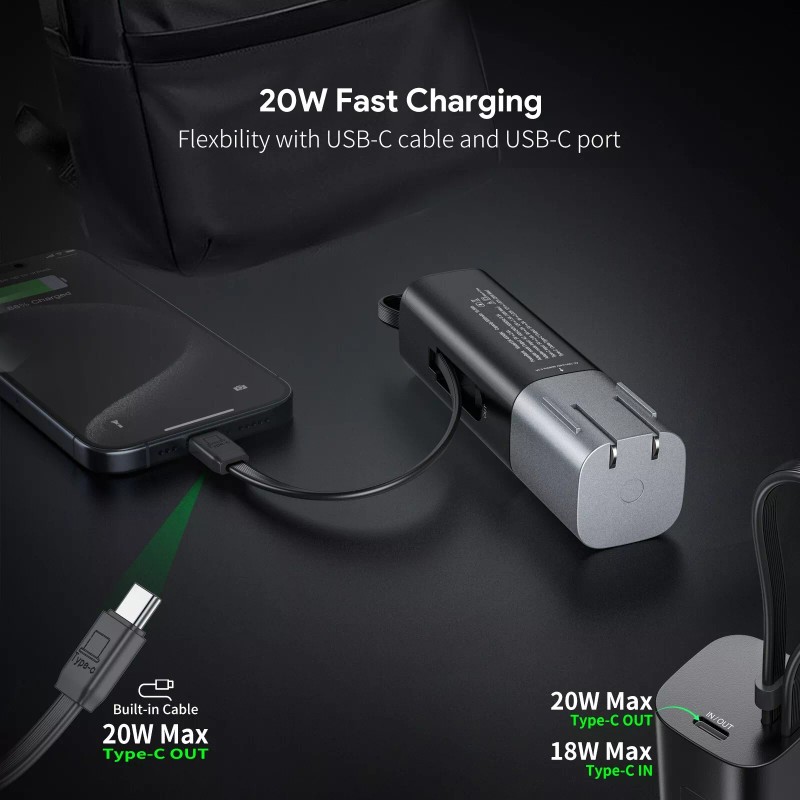 Esoulk 5000mAh PD 20W Built-in Foldable AC Wall Plug and