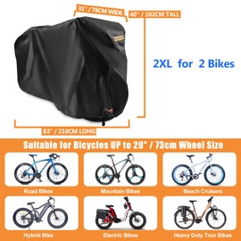 Bicycle Covers For 2 Bikes 420d Oxford Heavy Duty Bike Covers Outdoor Storage Waterproof 2 Bikes Durable Ripstop Lock Holes & 3 Buckles For Mountain Road Electric Bike (2XL: 83" x 31" x 40")