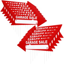 Wenqik 12 Pcs Garage Sale Sign with Stakes Double Sided Neon Arrow Signs with Stakes 17 x 6 Inches High Visibility Yard Sale Signs This Way Arrow Yard Signs Plastic Garage Sale Sign (Red and White)