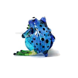 1shopforyou 1 Blue Frog Miniature Hand-Blown Glass Doll. Features a Tiny Poison Dart Frog with 1½" Long Front Legs. Animal Figure, Art, Collectible Gift. Decorate Your Home
