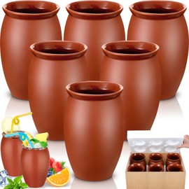 Gejoy 6 Pcs 35 oz Large Cantaritos De Barro Mexicanos High Capacity Cantaritos Shooters Pottery Cocktail Glasses for Margaritas Mojitos Mexican Mexicanos Cocktail Cups