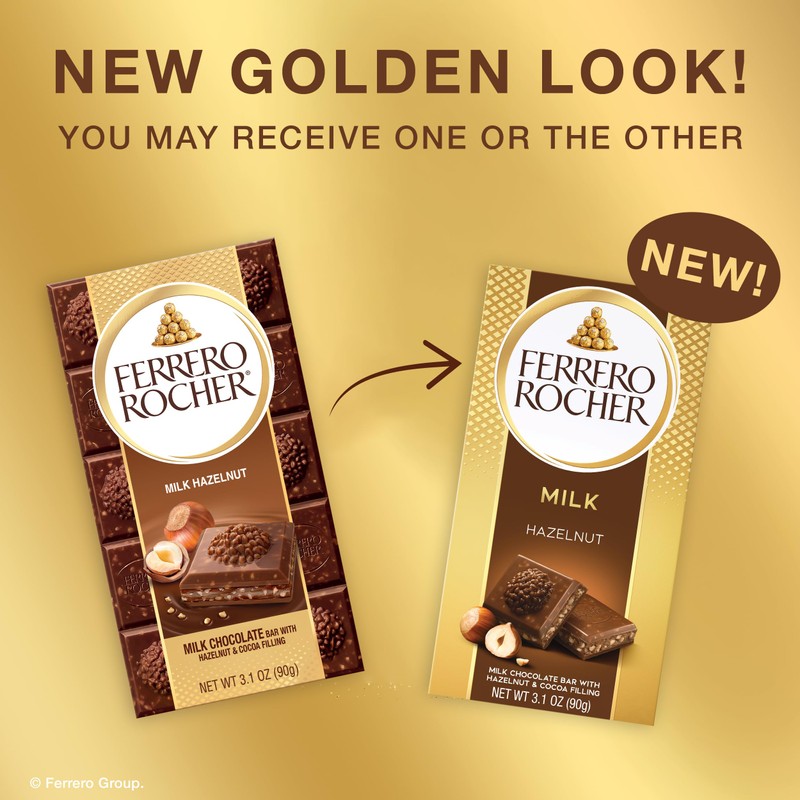 Ferrero Rocher premium chocolate bar, Milk Chocolate with Hazelnut Filling,