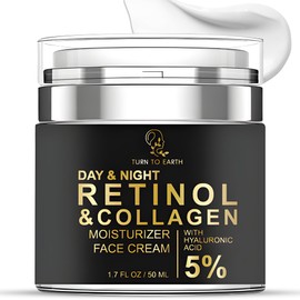 TURN TO EARTH Day & Night Retinol with Collagen and Hyaluronic Acid Face Moisturizer Cream 1.7 oz