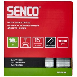 SENCO P15BABR 1-1/4" 16 Gauge 1" Crown Heavy Wire Staples, Galvanized Finish 1,000 Count Pack