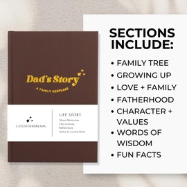 CATCHYOURDREAMS Dad's Story Journal (Hardcover) - A Family Keepsake with + 250 Prompts to Share His Life Story and Memories, Father's Day, Birthday, Christmas Gift For Dad