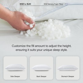 DOZ Adjustable Bed Pillow, Cooling Surface, Shredded Memory Foam, Medium Firm, Perfect for Back, Side, Stomach Sleeper, Oeko-Tex Certified (King)