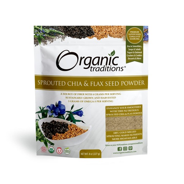 Organic Traditions Sprouted Chia and Flax Seed Powder 227 Gram