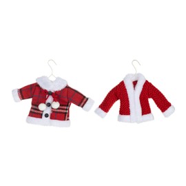 DEMDACO Cozy Time Red, White, Plaid 5 x 7 Inch Knit Polyester Christmas Tree Decoration, Festive Holiday Décor Hanging Ornaments, Set of 2, Winter Coats On Hanger