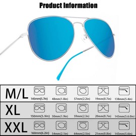MAXJULI XL Aviator Sunglasses for Men Women Polarized Sunglasses for big heads men 159MM (Silver Frame/Ice Blue Lens)