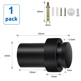 TOKPLNU Door Stoppers, 50mm Black Door Stop Floor Mounted Heavy Duty Stainless Steel Floor Wall Door Stoppers for Skirtings, Modern Tall Outdoor Doorstop with Rubber Tip & Ring, 1 Pack