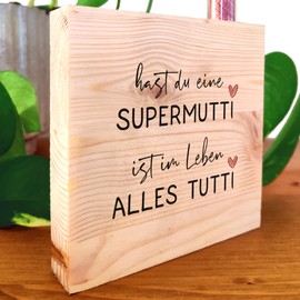 Muttertagsgeschenk - Alles Tutti Holzbild 11x11x2cm zum Hinstellen auf's Regal/Sideboard mit Reagenzglas - Geburtstagsgeschenk für Mama, Mutter Geschenke, Wohnzimmer Deko, Motivationsgeschenke