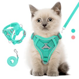 VavoPaw Cat Harness and Leash Set for Walking, Adjustable Kitten Vest Harness with Reflective Strip Breathable Mesh, Escape Proof Soft Pet Safety Vest for Cats, Kittens, Puppies, S, Lake Blue