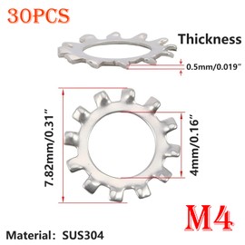 Qrity 30 PCS Shakeproof Washer, M4 Serrated Lock Washers, 304 Stainless Steel External Serrated Washer, Toothed Lock Washers for Mechanical Equipment Fasteners