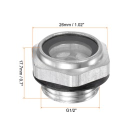 HARFINGTON 2pcs Air Compressor Oil Sight Glass G1/2" Male Thread Liquid Level Gauge Aluminum Hex Head Oil Indicator Window with O-Ring for Air Compressor Gearbox Tanks, Silver