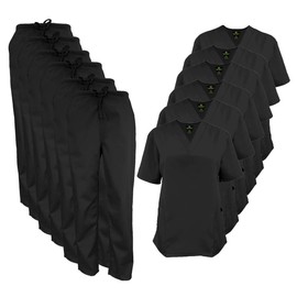 Natural Uniforms Women's Scrub Set Medical Scrub Tops and Pants - Pack of 6 Set (Medium, Black)