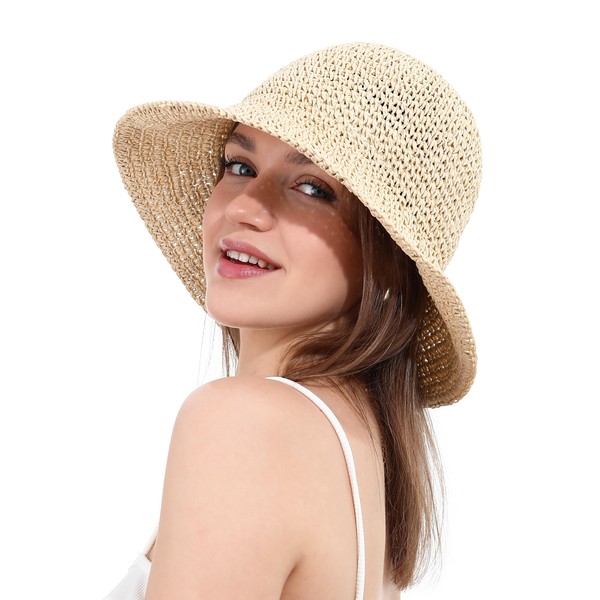 soul young Womens Straw Sun Hat Wide Brim Hand Woven