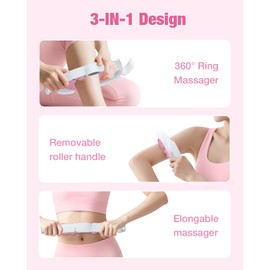 bedee Manual Anti-Cellulite Massager - Removable Massage Heads and Rollers for Lifting, Tightening and Smoothing Skin, Thighs and Buttocks, Pink