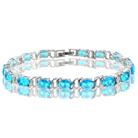 RIZILIA Tennis Bracelet [18cm/7inch] with Oval Cut Gemstones CZ [Aquamarine] in 18K White Gold Plated, Simple Modern Elegance