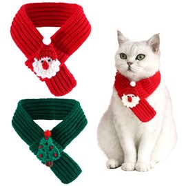2 Pieces Christmas Pet Scarf Knitted Pet Collar Winter Cat Neck Warmer Solid Pet Scarf Puppy Cat Costume Accessories Mini Knitted Scarf for Small to Medium Pets (Solid - Knitting, Small)