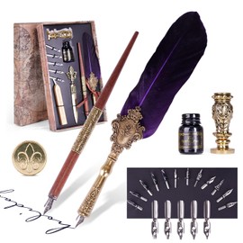 AOMAYLL Quill Pen Ink Set, Calligraphy Pen Ink Set with 17 Replacement Nib,Ink, Fountain Dip Pen Stationery Gift Calligraphy Set for Beginners