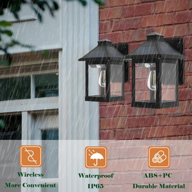 Nodfens 2 Pack Solar Wall Lights Outdoor with 3 Modes,