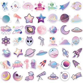 CZSWMD Pink Space Stickers for Kids Girls, 50PCS Waterproof Vinyl PVC Decals, Space B, Cartoon Style, Perfect for Laptops, Water Bottles, Skateboards, Outdoor Use