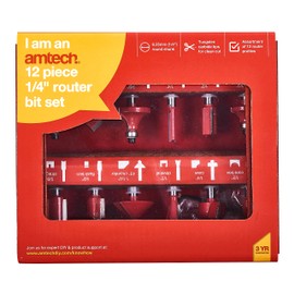 Amtech F3700A 12 Piece 6.25mm (1/4") router bit set