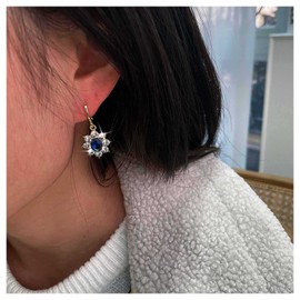 Allereya Vintage Oval Sapphire Sun Drop Earrings Rhinestone Flower Dangle Earrings Sparkly Cz Sunflower Hoop Earrings Sapphire Crystal Wedding Earrings Jewelry for Women and Girls