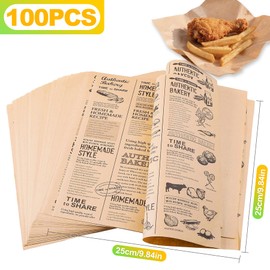 BondEron 100 Stück Backpapier Zuschnitte 25x25cm, Fettabweisend Umweltfreundlich, Vielseitiges Wickelpapier für Burger Brot Sandwich Käse Pommes Gebäck